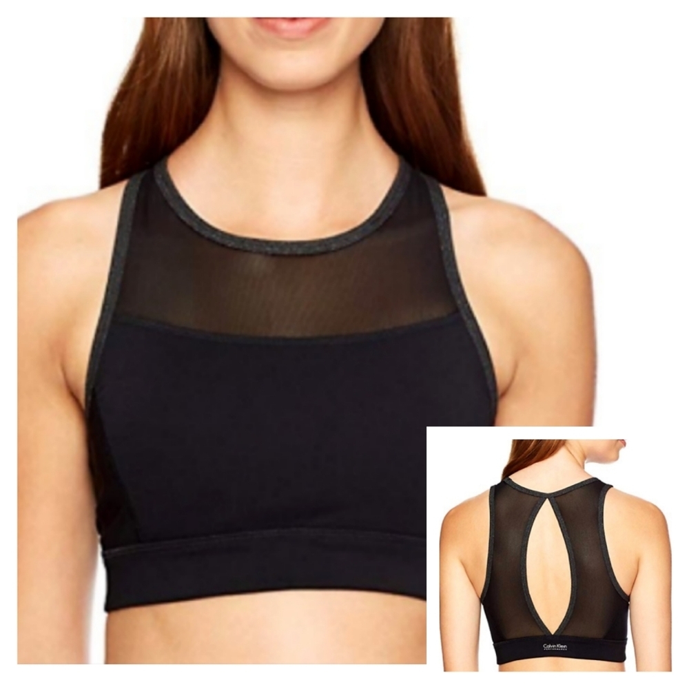 Calvin Klein Performance Women's Mesh Pieced Open Back Sports Bra Size Medium